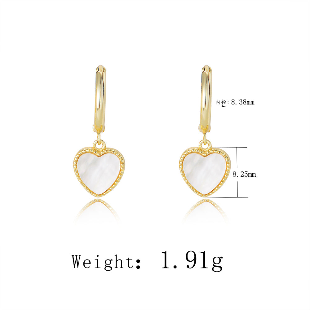 Fashion Jewelry 925 Silver Heart Pearl Shell Huggie Earrings