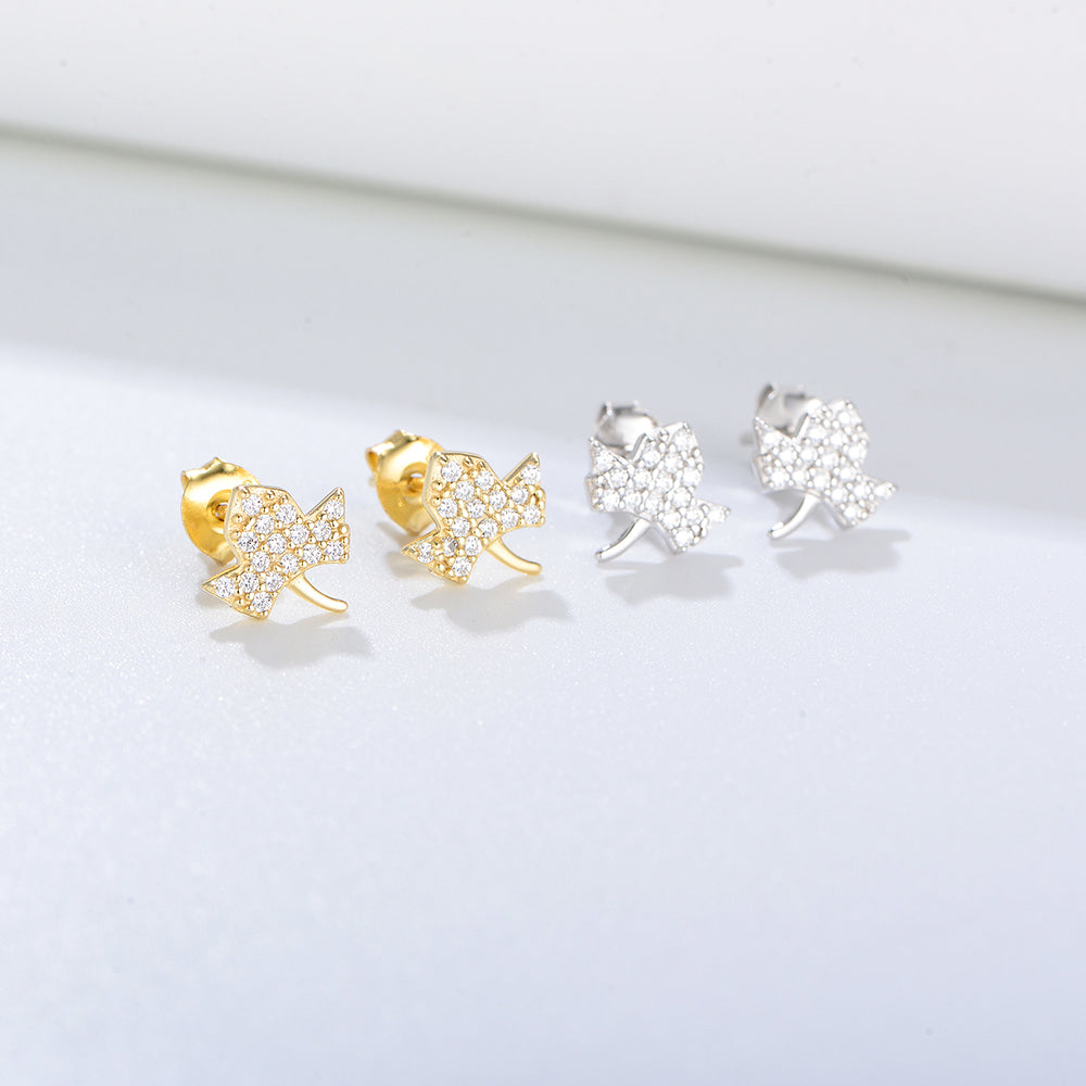 Classic Gold Plated Pave Zircon Maple Leaf Earrings
