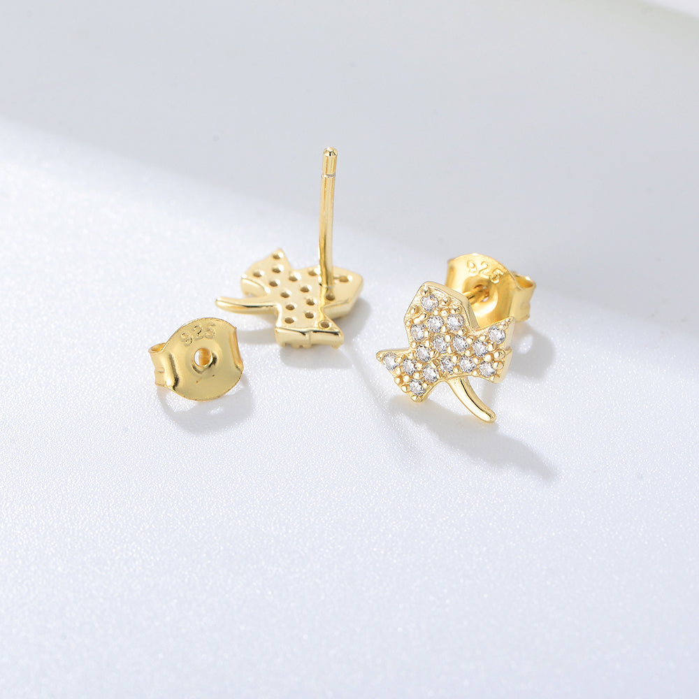 Classic Gold Plated Pave Zircon Maple Leaf Earrings
