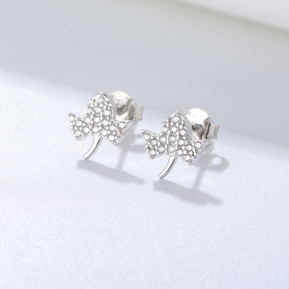 Classic Gold Plated Pave Zircon Maple Leaf Earrings