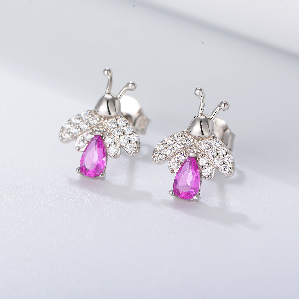 Gold Plated Rainbow Diamond CZ Bee Stud Earrings