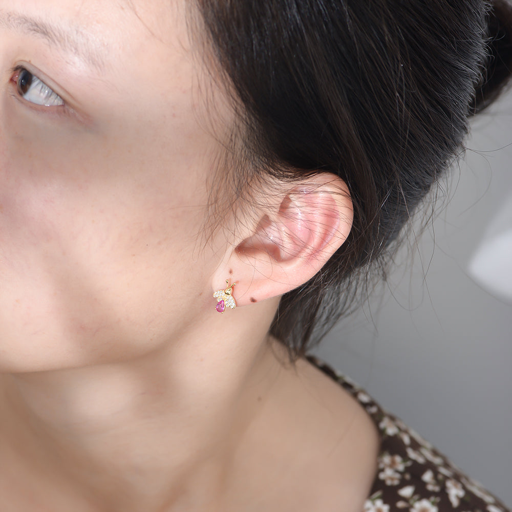 Gold Plated Rainbow Diamond CZ Bee Stud Earrings