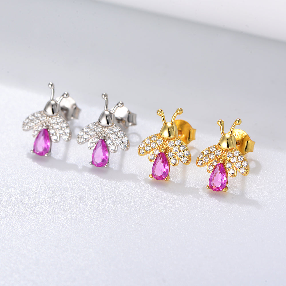 Gold Plated Rainbow Diamond CZ Bee Stud Earrings