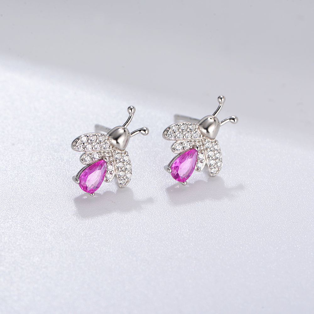 Gold Plated Rainbow Diamond CZ Bee Stud Earrings
