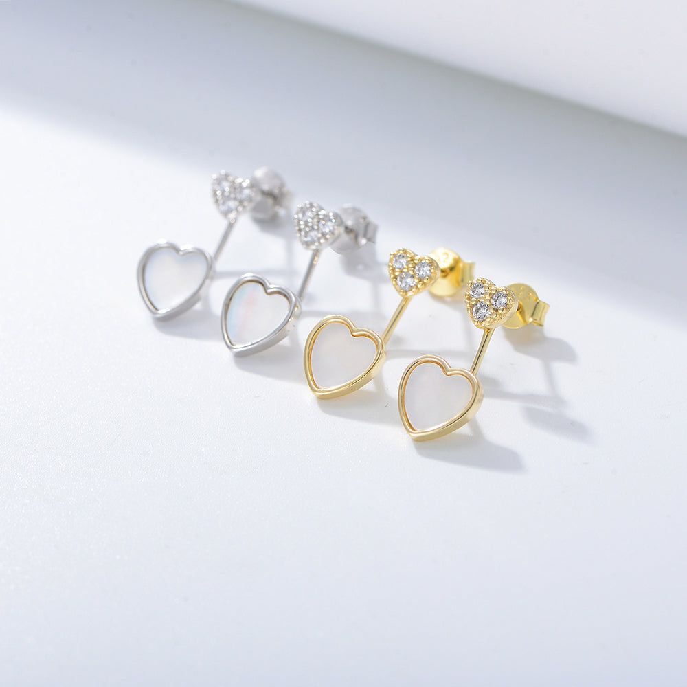 Cubic Zircon Heart Shell Pearl Charm Stud Earrings