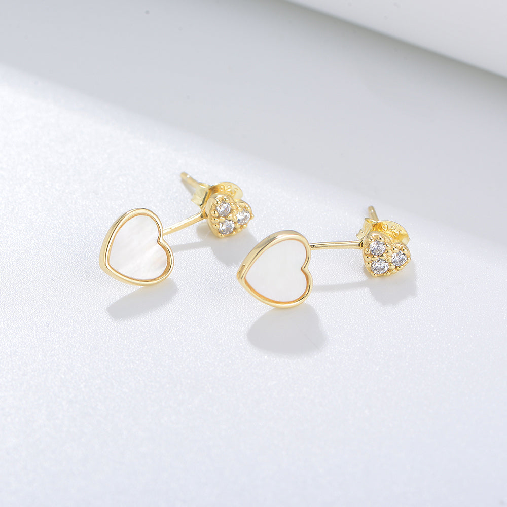 Cubic Zircon Heart Shell Pearl Charm Stud Earrings