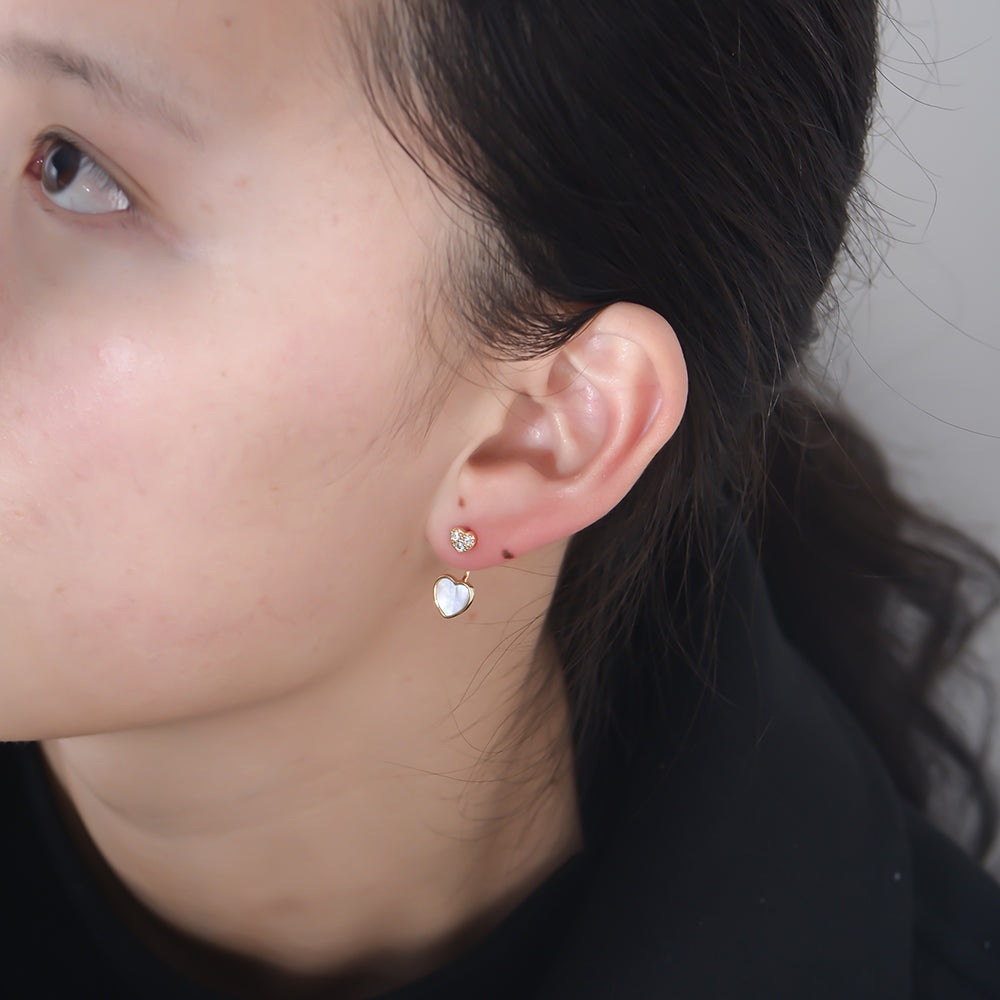 Cubic Zircon Heart Shell Pearl Charm Stud Earrings