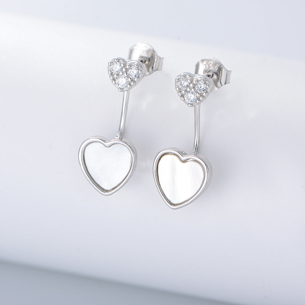 Cubic Zircon Heart Shell Pearl Charm Stud Earrings