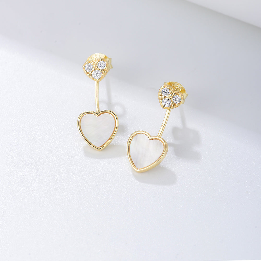 Cubic Zircon Heart Shell Pearl Charm Stud Earrings
