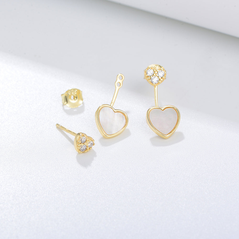 Cubic Zircon Heart Shell Pearl Charm Stud Earrings