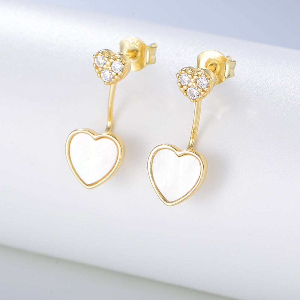Cubic Zircon Heart Shell Pearl Charm Stud Earrings