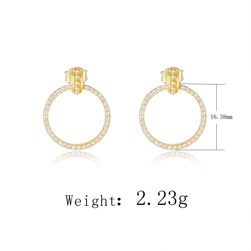 Fashion Gold Plated Earring Jewelry 925 Sterling Silver Circle Zircon Stud Earrings