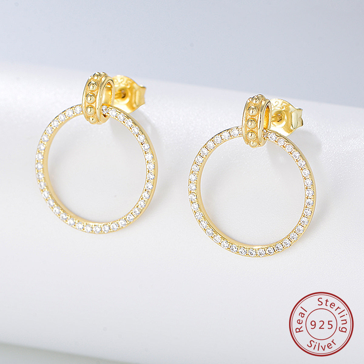 Fashion Gold Plated Earring Jewelry 925 Sterling Silver Circle Zircon Stud Earrings