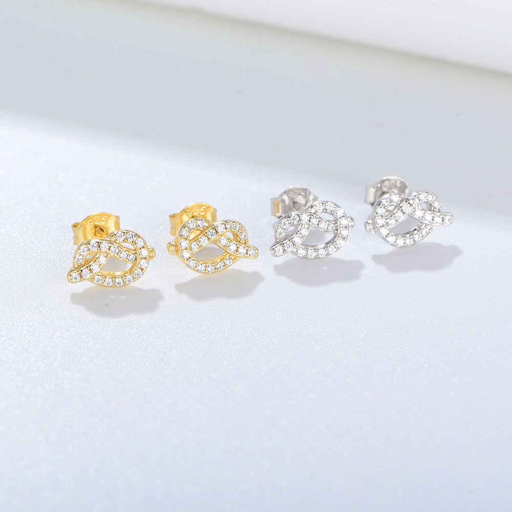 Fashion Jewelry Diamond Zircon Earrings  Love Knot Charm Stud Earrings