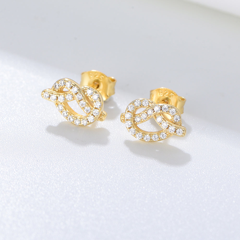 Fashion Jewelry Diamond Zircon Earrings  Love Knot Charm Stud Earrings