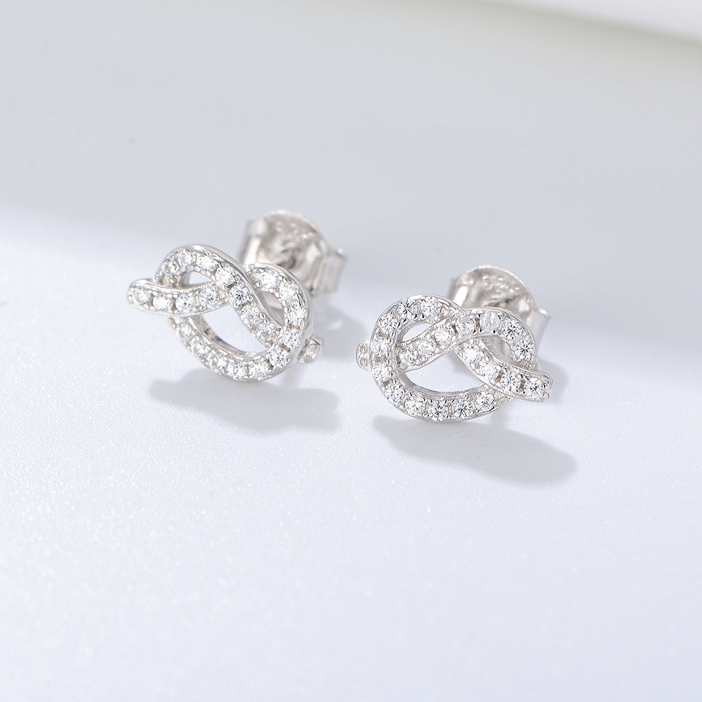 Fashion Jewelry Diamond Zircon Earrings  Love Knot Charm Stud Earrings
