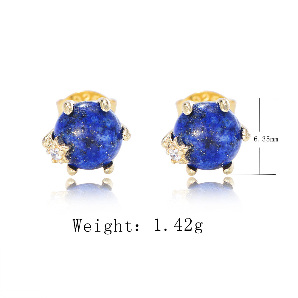 Fashion Jewelry 925 Sterling Silver Gold Plated Lapis Lazuli Gemstone Earrings