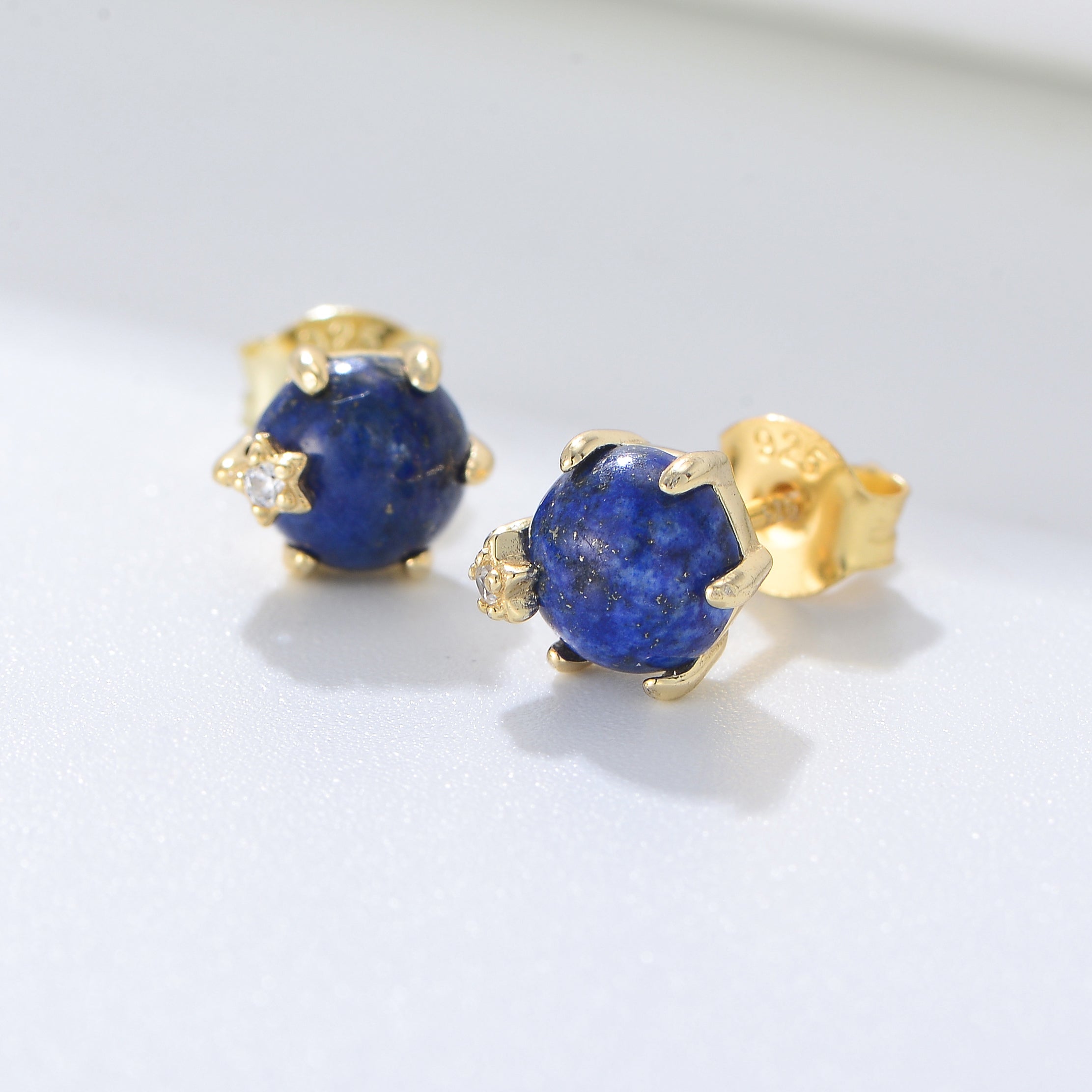 Fashion Jewelry 925 Sterling Silver Gold Plated Lapis Lazuli Gemstone Earrings