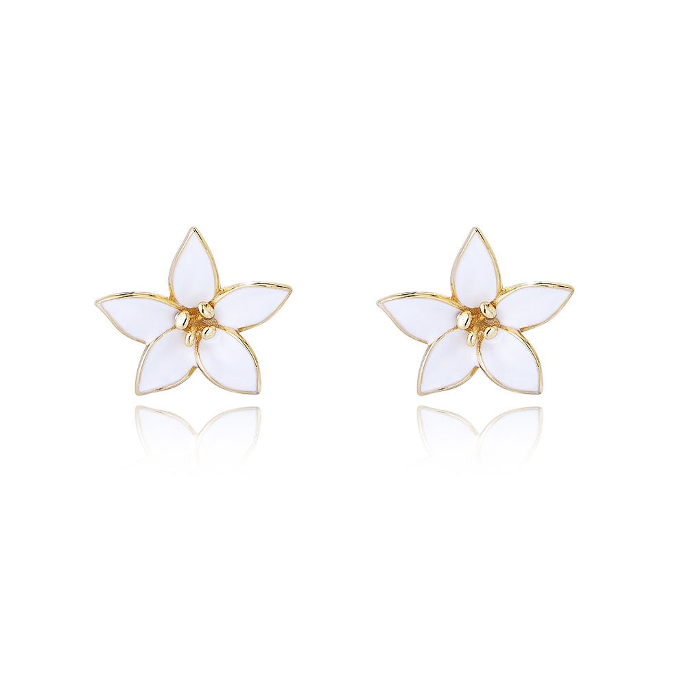 White Enamel Flower Earring
