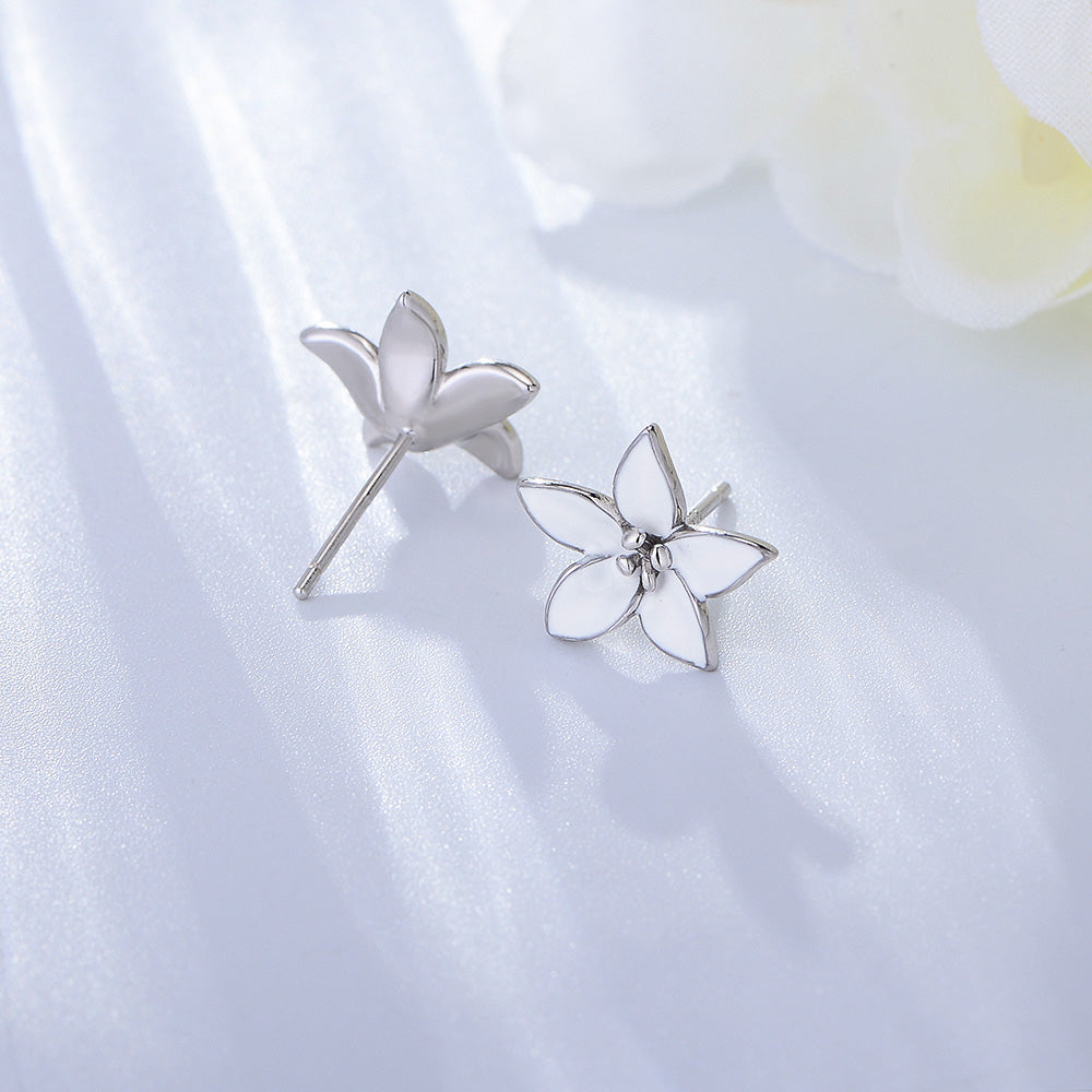 White Enamel Flower Earring