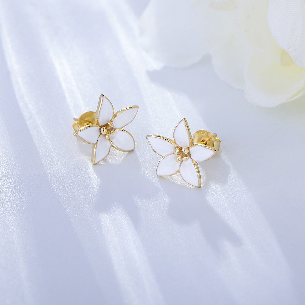 White Enamel Flower Earring