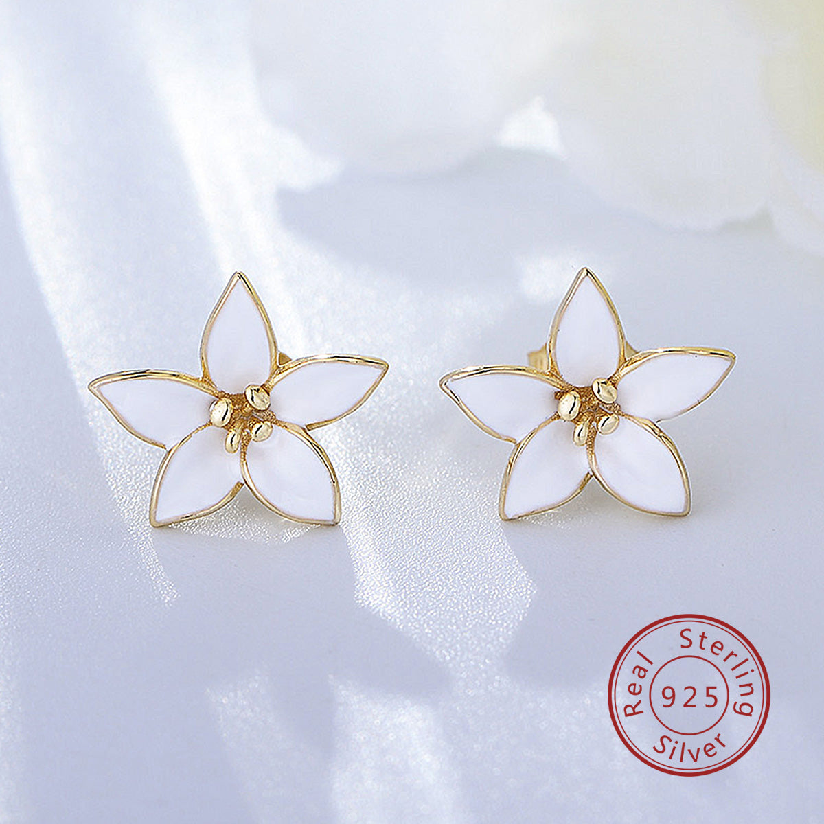 White Enamel Flower Earring
