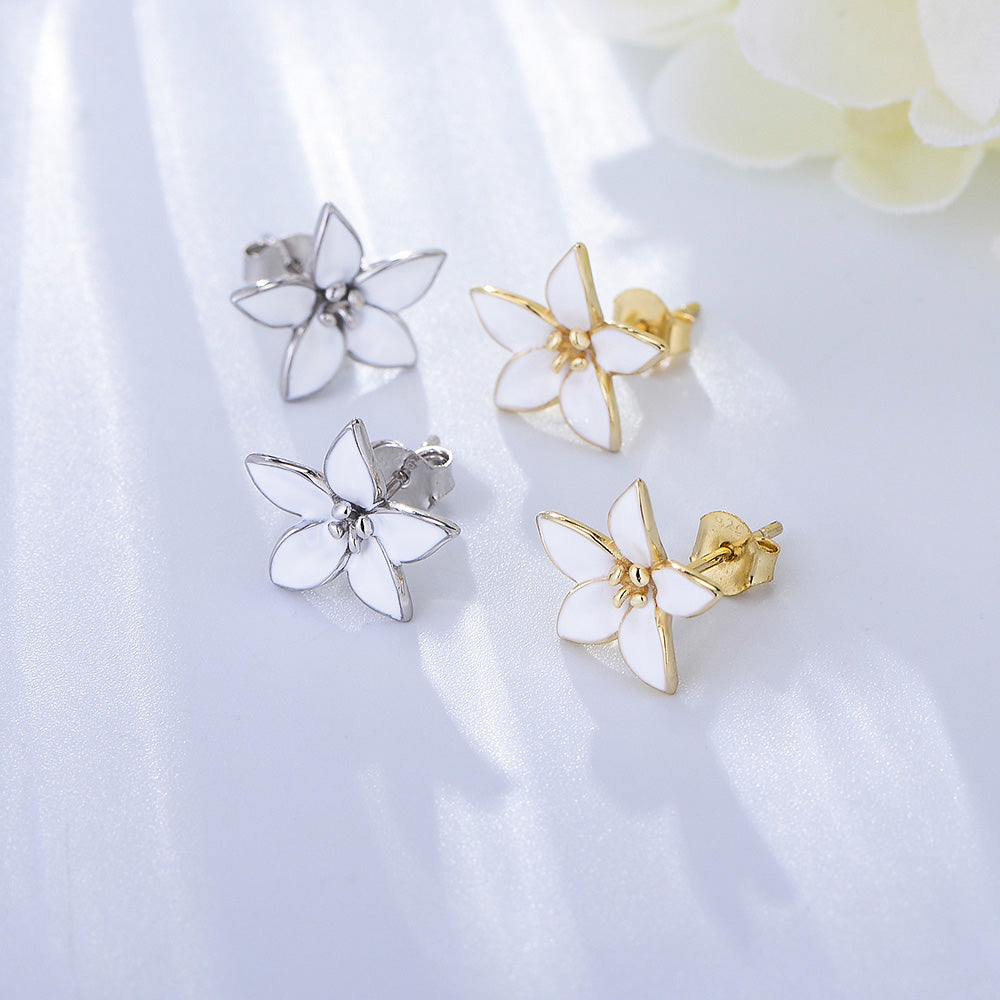 White Enamel Flower Earring