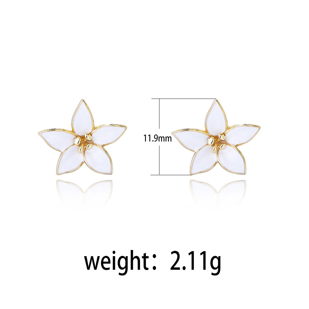 925 Silver Gold Plated White Enamel Flower Earring