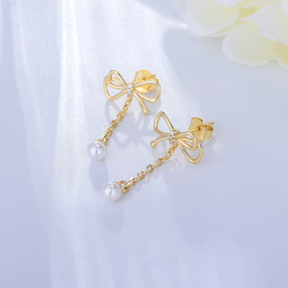 Bow Tassel Chain Pearl Drop Earring