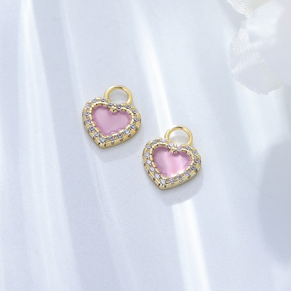 CZ Zircon Pink Enamel Earrings 14k 18K Gold Plating Heart love Drop Earrings