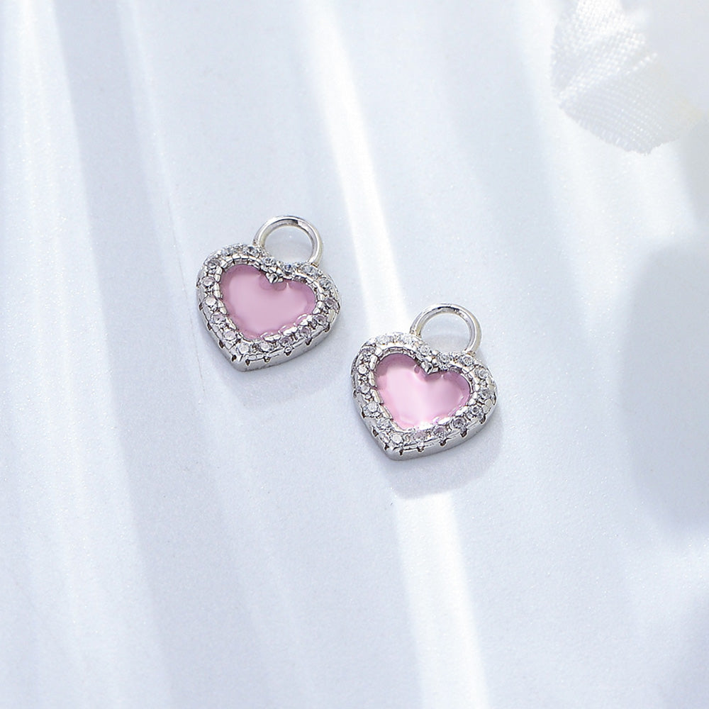 CZ Zircon Pink Enamel Earrings 14k 18K Gold Plating Heart love Drop Earrings