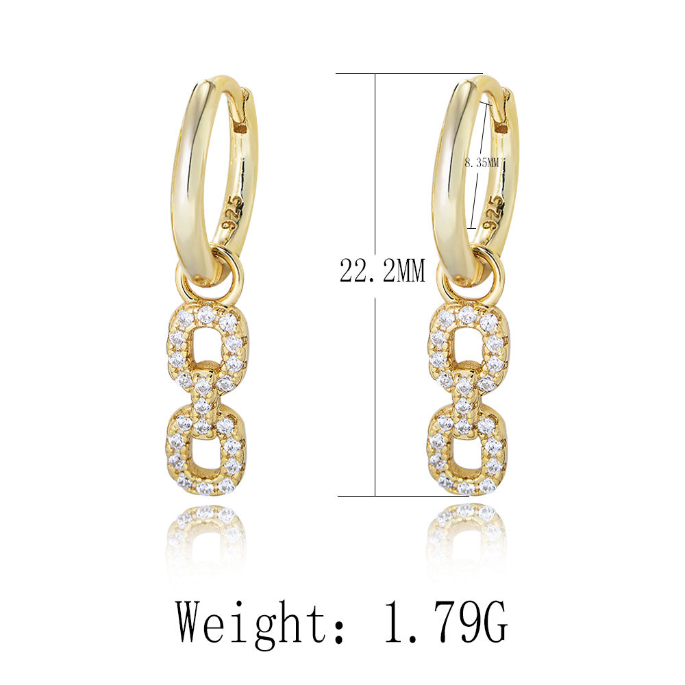 Fashion 14k gold plated S925 sterling silver triple bezel CZ infinity huggies earrings