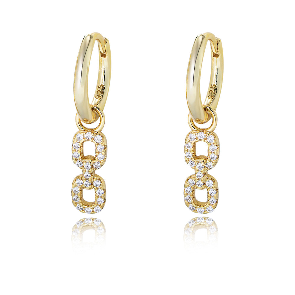 Fashion 14k gold plated S925 sterling silver triple bezel CZ infinity huggies earrings