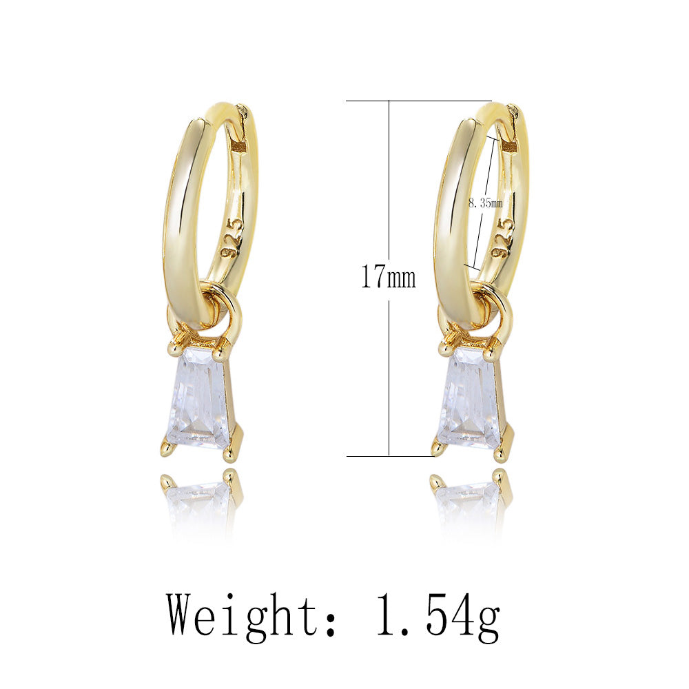 Trendy Jewelry 925 Sterling Silver 14K Gold Plated Trapezoid Cubic Zirconia Hoops Huggies Earrings