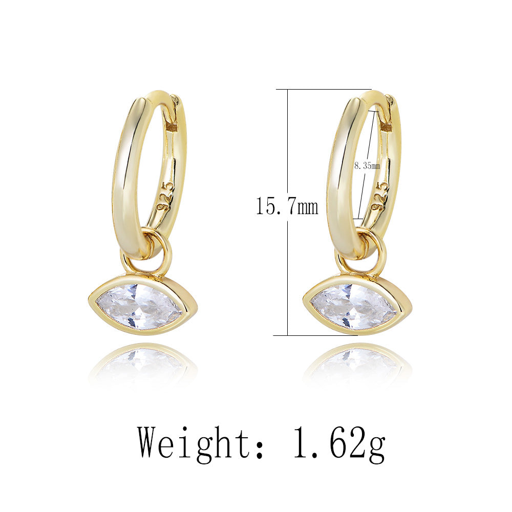 14k Gold Plated 925 Sterling Silver Marquise Cubic Zirconia Eyes Hoop Huggies Earrings