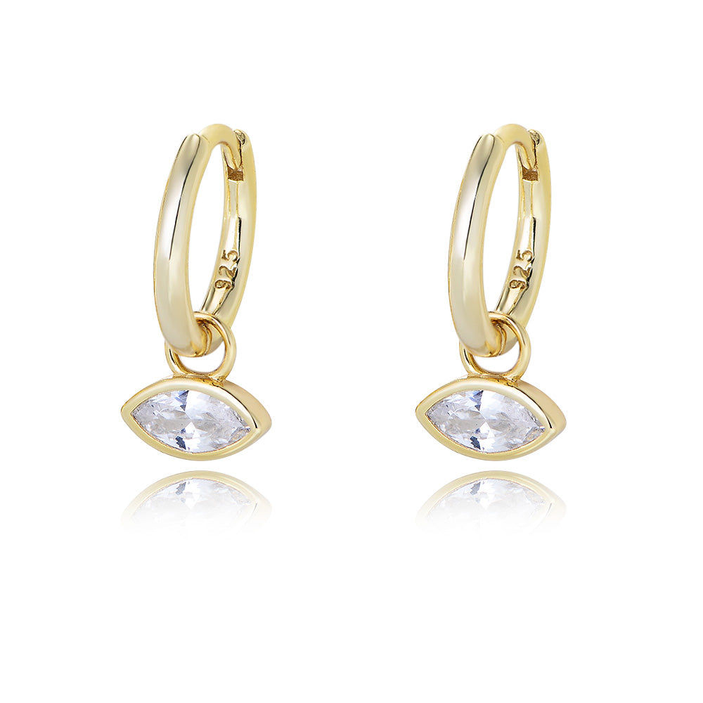 14k Gold Plated 925 Sterling Silver Marquise Cubic Zirconia Eyes Hoop Huggies Earrings