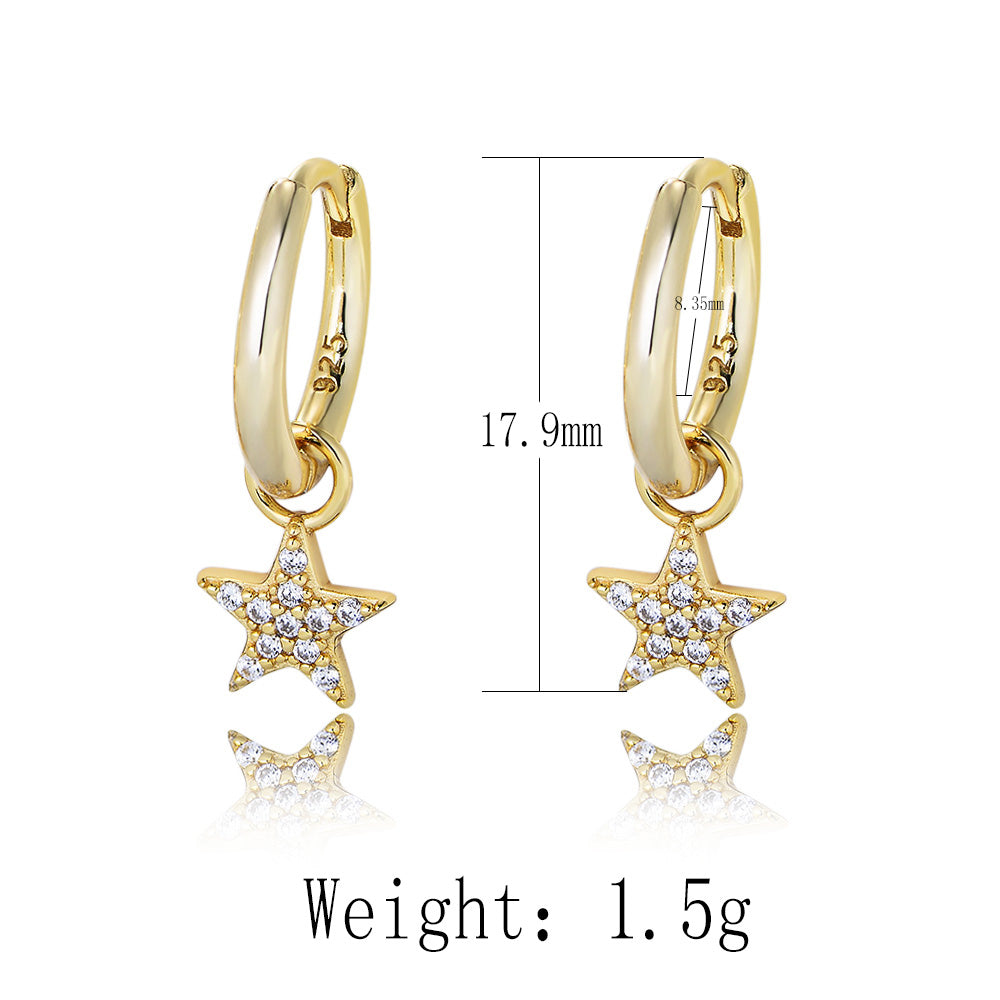 Simple Jewelry 14K 18K Gold Plated 925 Sterling Silver Cubic Zircon Star Hoops Earrings