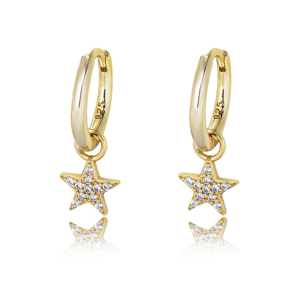 Simple Jewelry 14K 18K Gold Plated 925 Sterling Silver Cubic Zircon Star Hoops Earrings