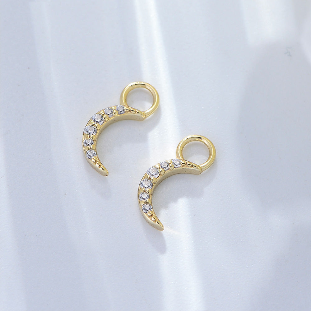 925 Sterling Silver 14k Gold Plated Zircon Moon Hoop Earrings