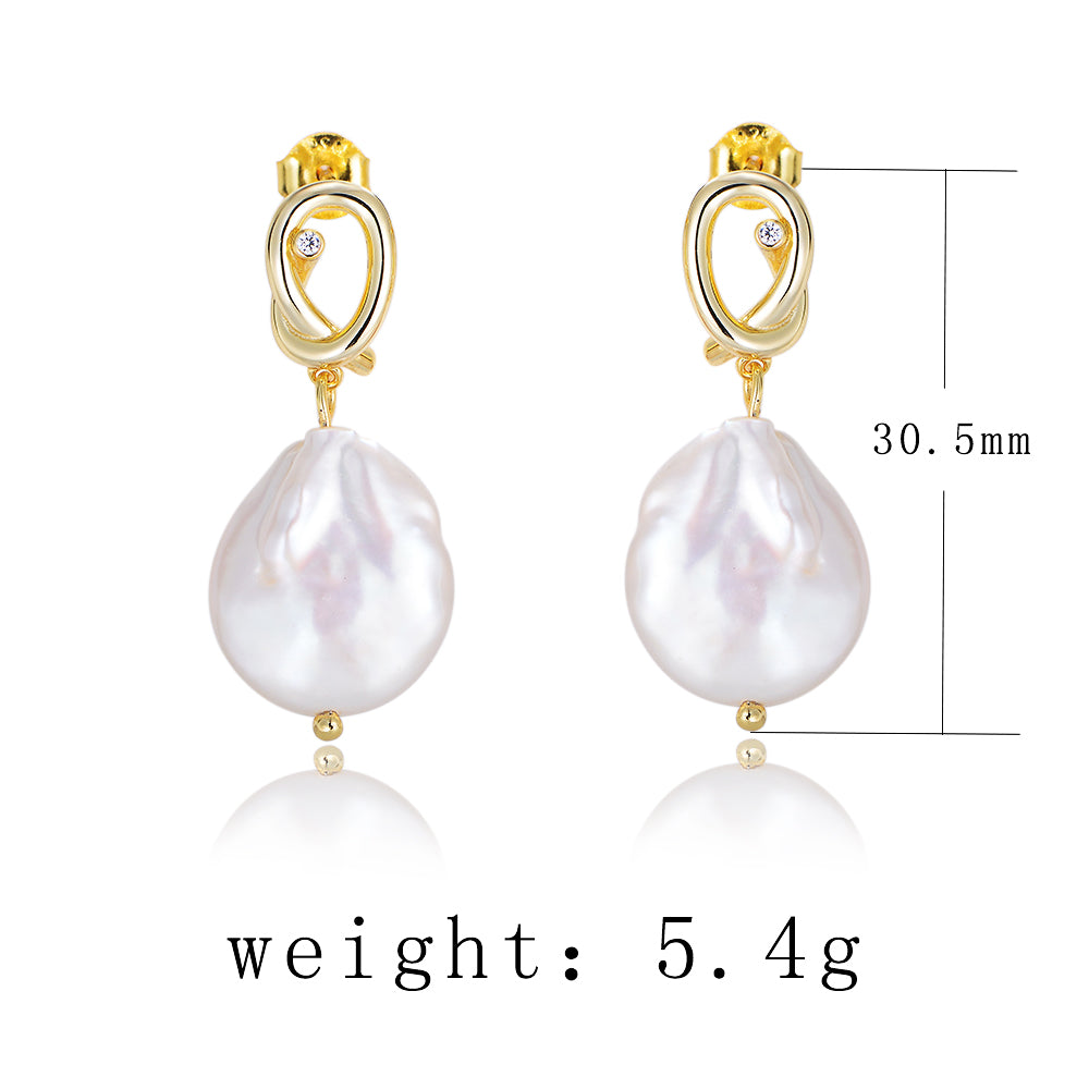 925 Silver Irregular Fresh Water Baroque Pearl Stud Earring