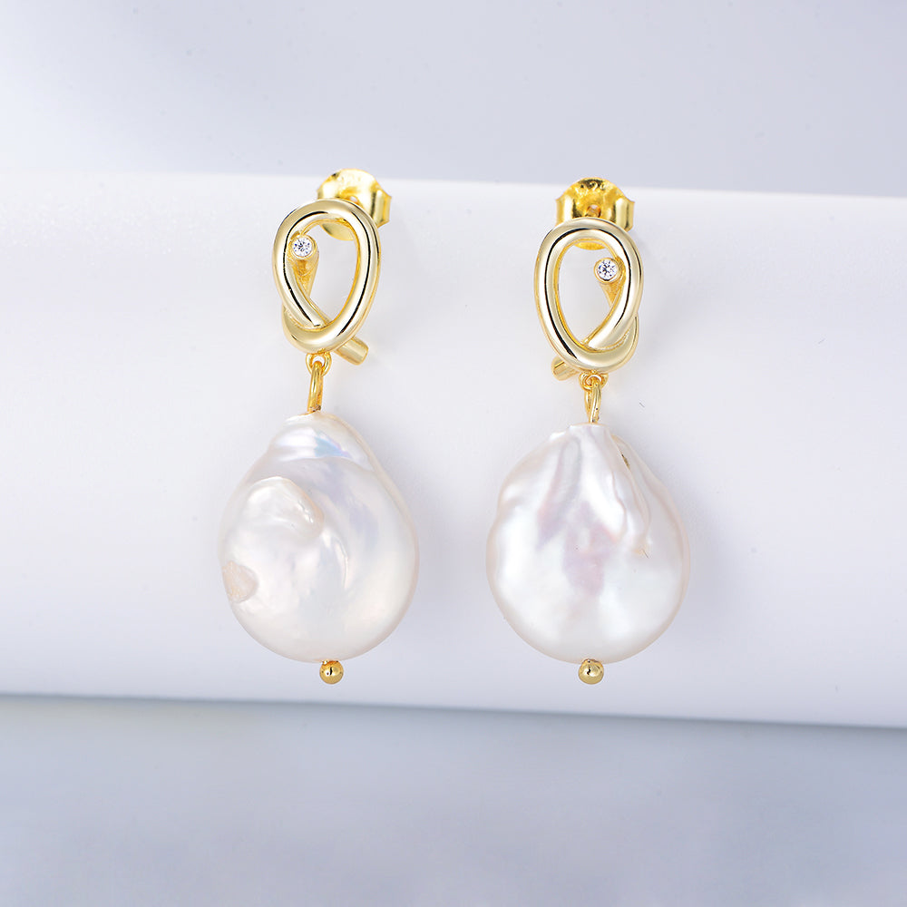 925 Silver Irregular Fresh Water Baroque Pearl Stud Earring