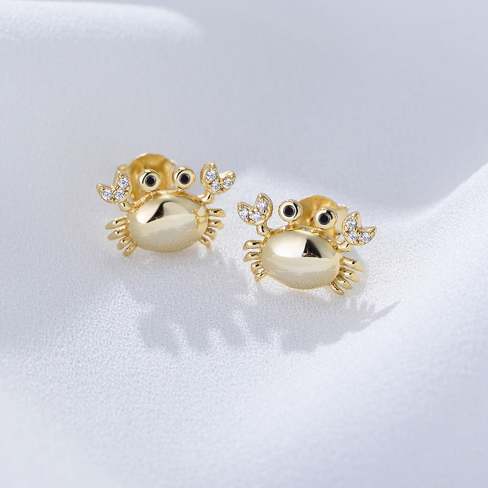 Cute Micro Bezel Zircon Cancer Crab Stud Earring