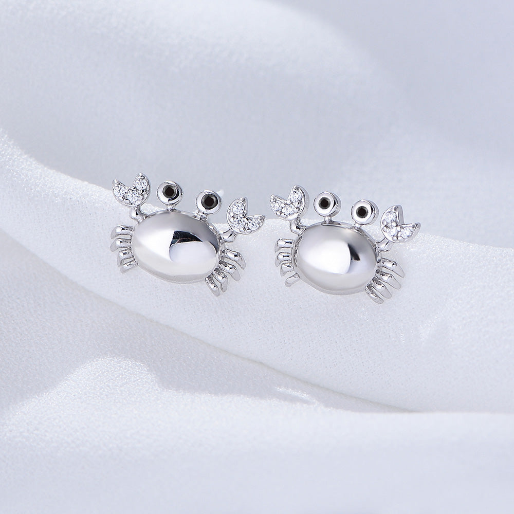 Cute Micro Bezel Zircon Cancer Crab Stud Earring