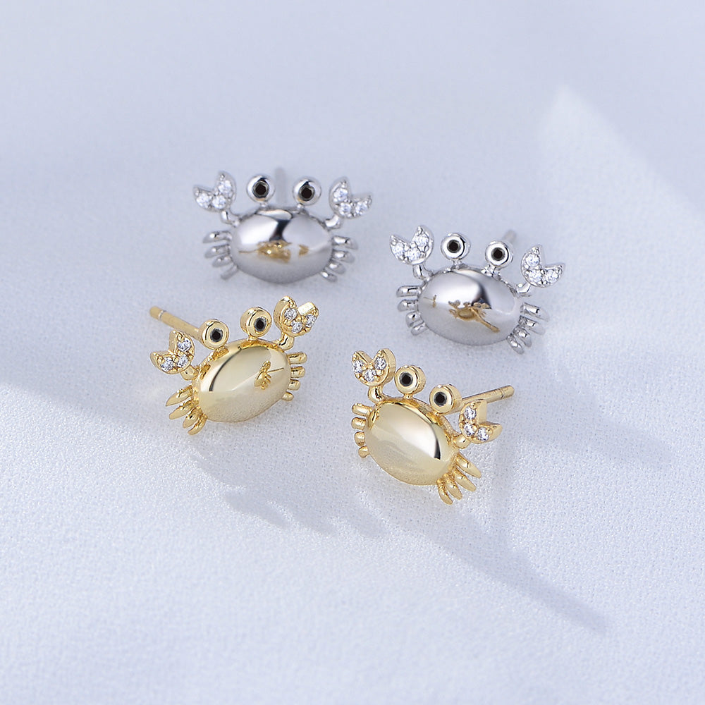 Cute Micro Bezel Zircon Cancer Crab Stud Earring