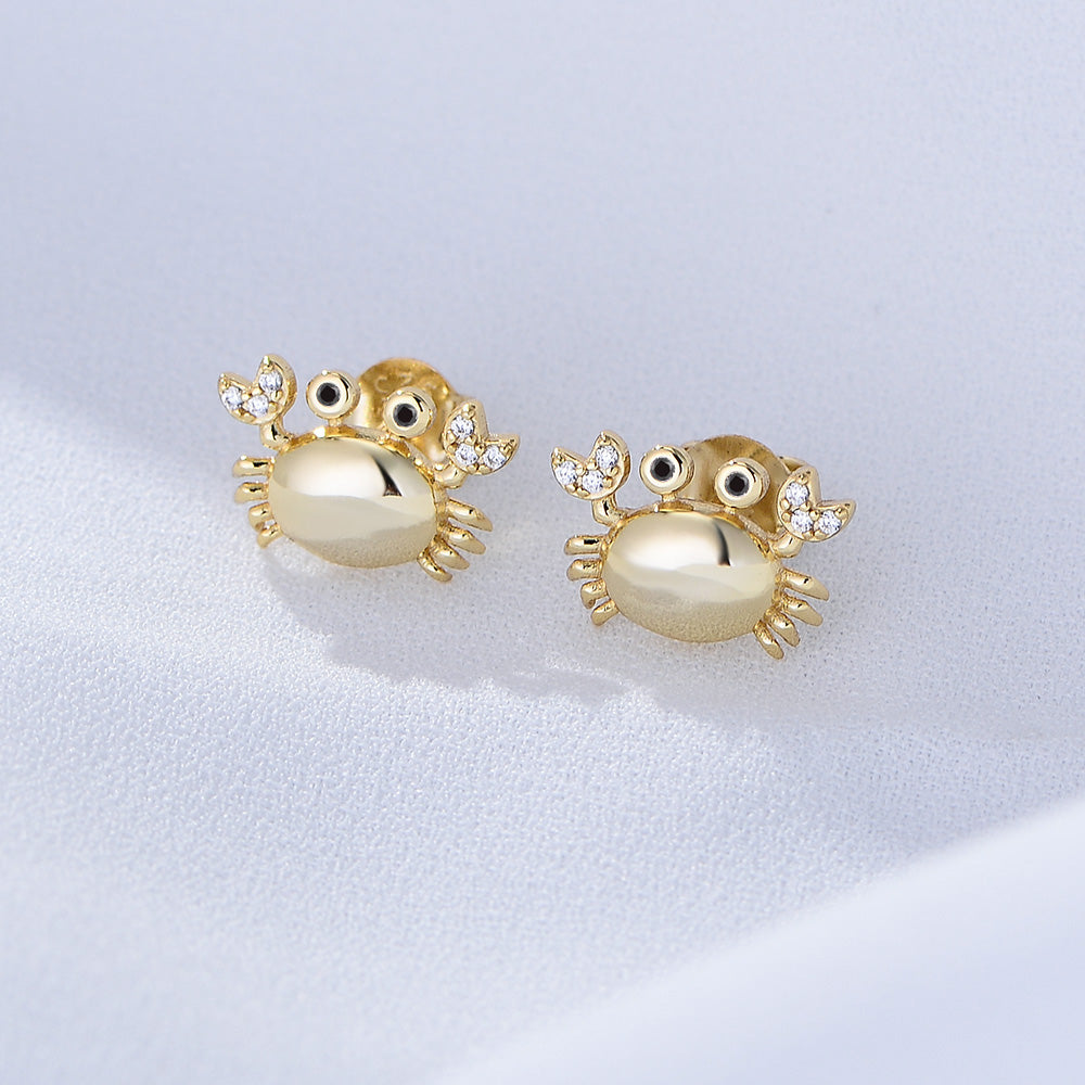 Cute Micro Bezel Zircon Cancer Crab Stud Earring