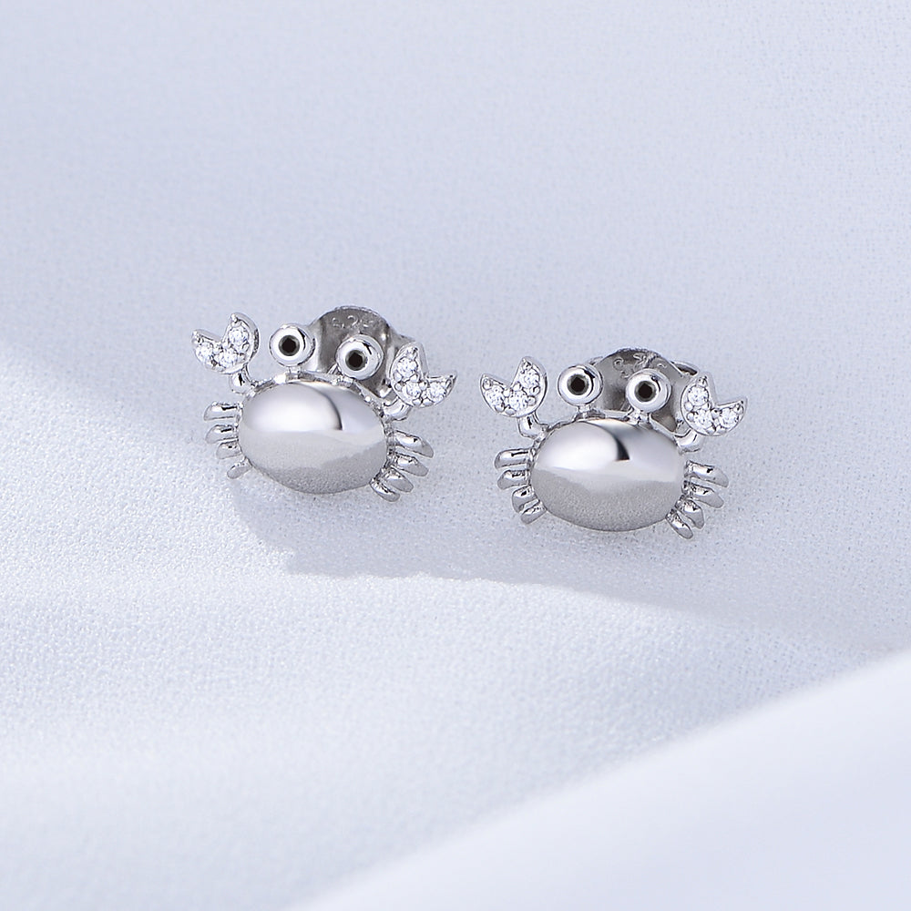 Cute Micro Bezel Zircon Cancer Crab Stud Earring