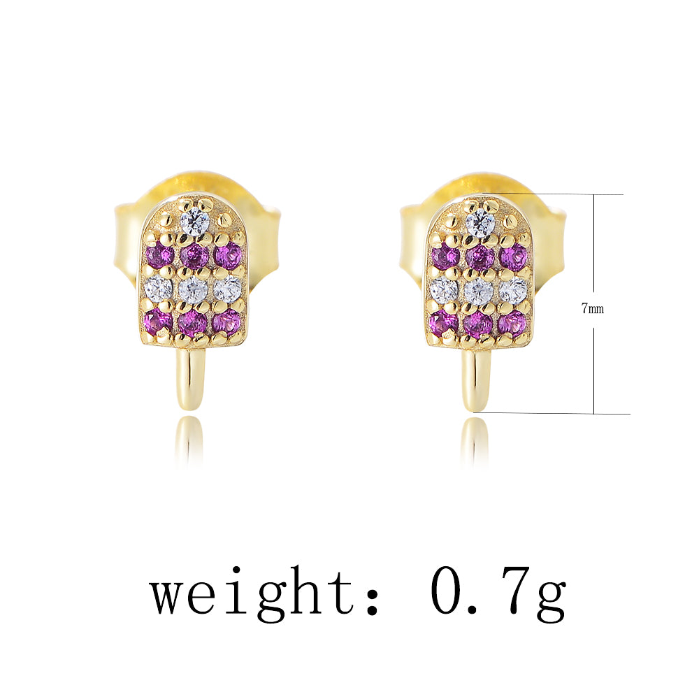 Simple Pave Zirconia Gold Plated Earring S925 Silver Popsicle Stud Earrings