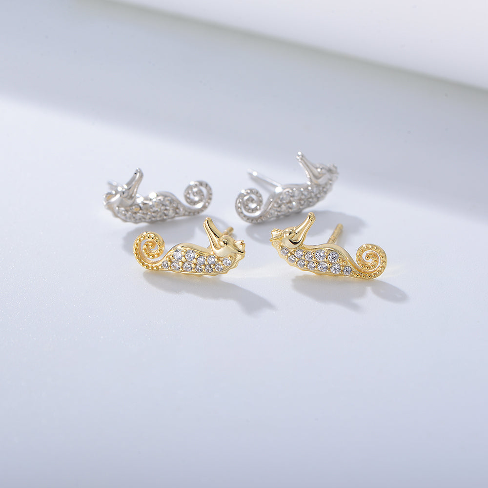 Fashion Jewelry Zircon Sea Horse Stud Earrings