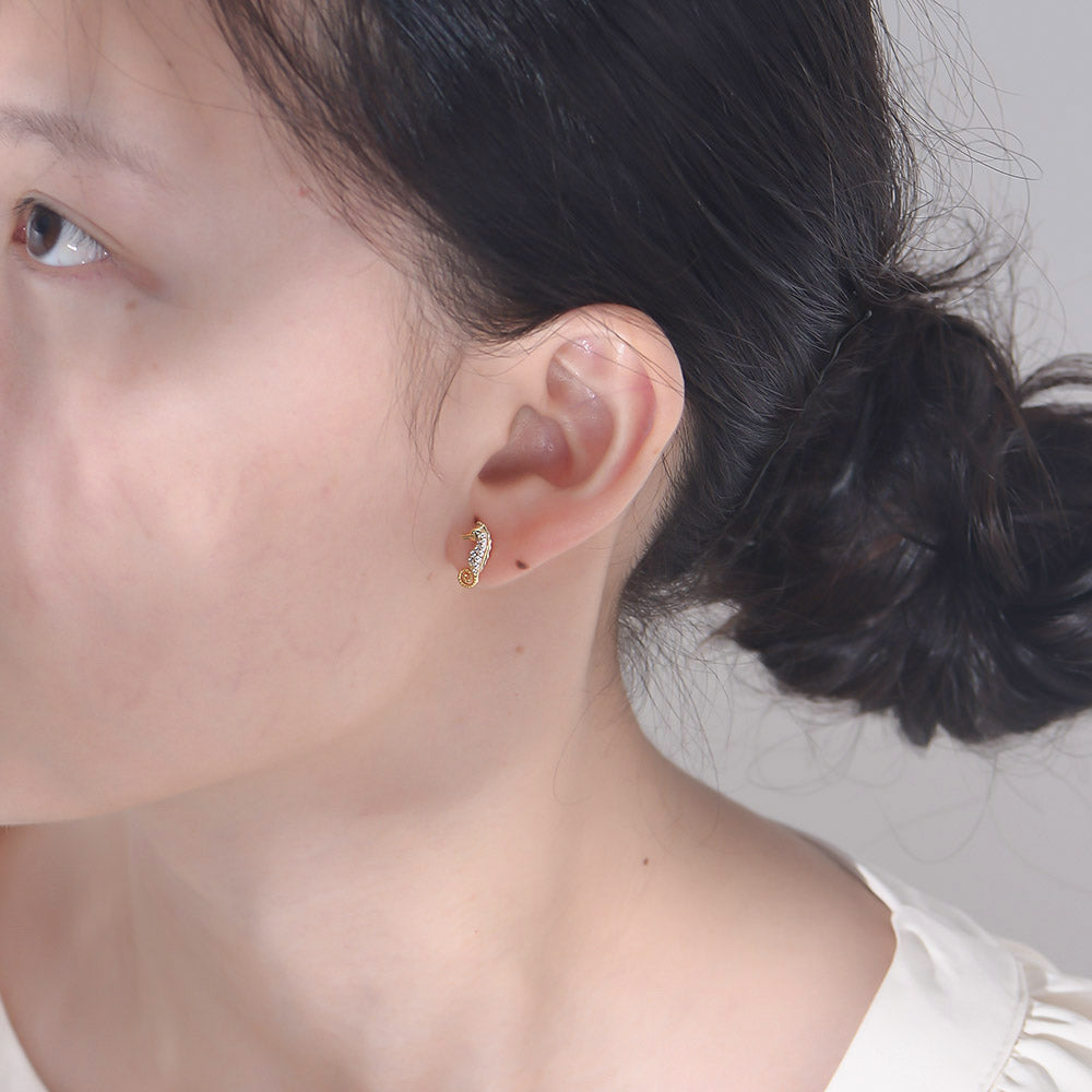 Fashion Jewelry Zircon Sea Horse Stud Earrings