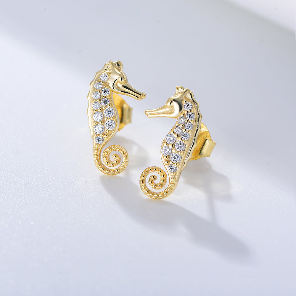 Fashion Jewelry Zircon Sea Horse Stud Earrings